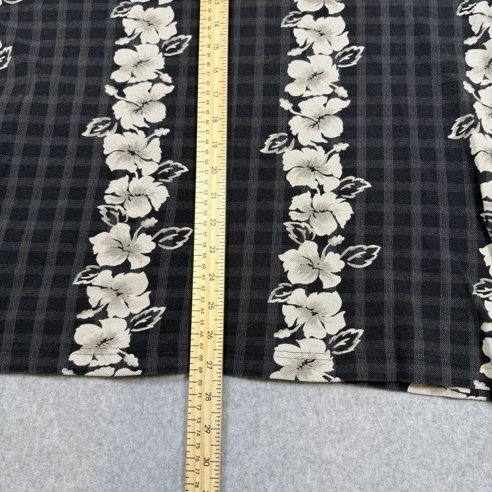 Vintage 90s Chaps Ralph Lauren Polo Shirt Black White Floral Stripes Aloha Retro